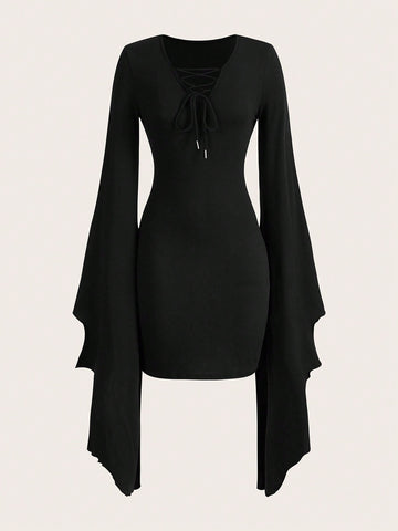 Women's Bell Sleeve Tie Front Dress