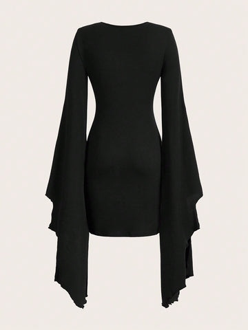Women's Bell Sleeve Tie Front Dress