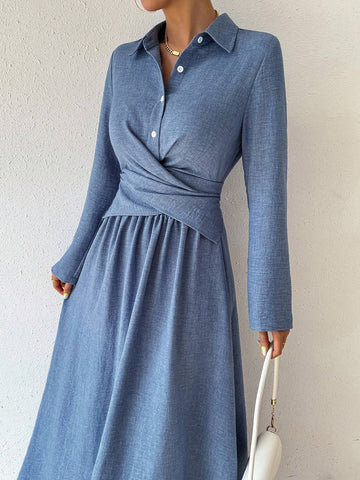 Women's Casual Belted Long Sleeve Dress, Autumn