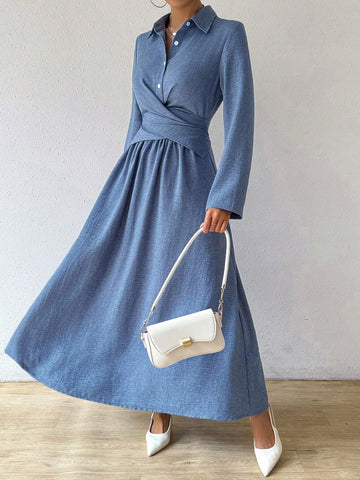 Women's Casual Belted Long Sleeve Dress, Autumn