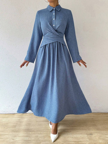 Women's Casual Belted Long Sleeve Dress, Autumn
