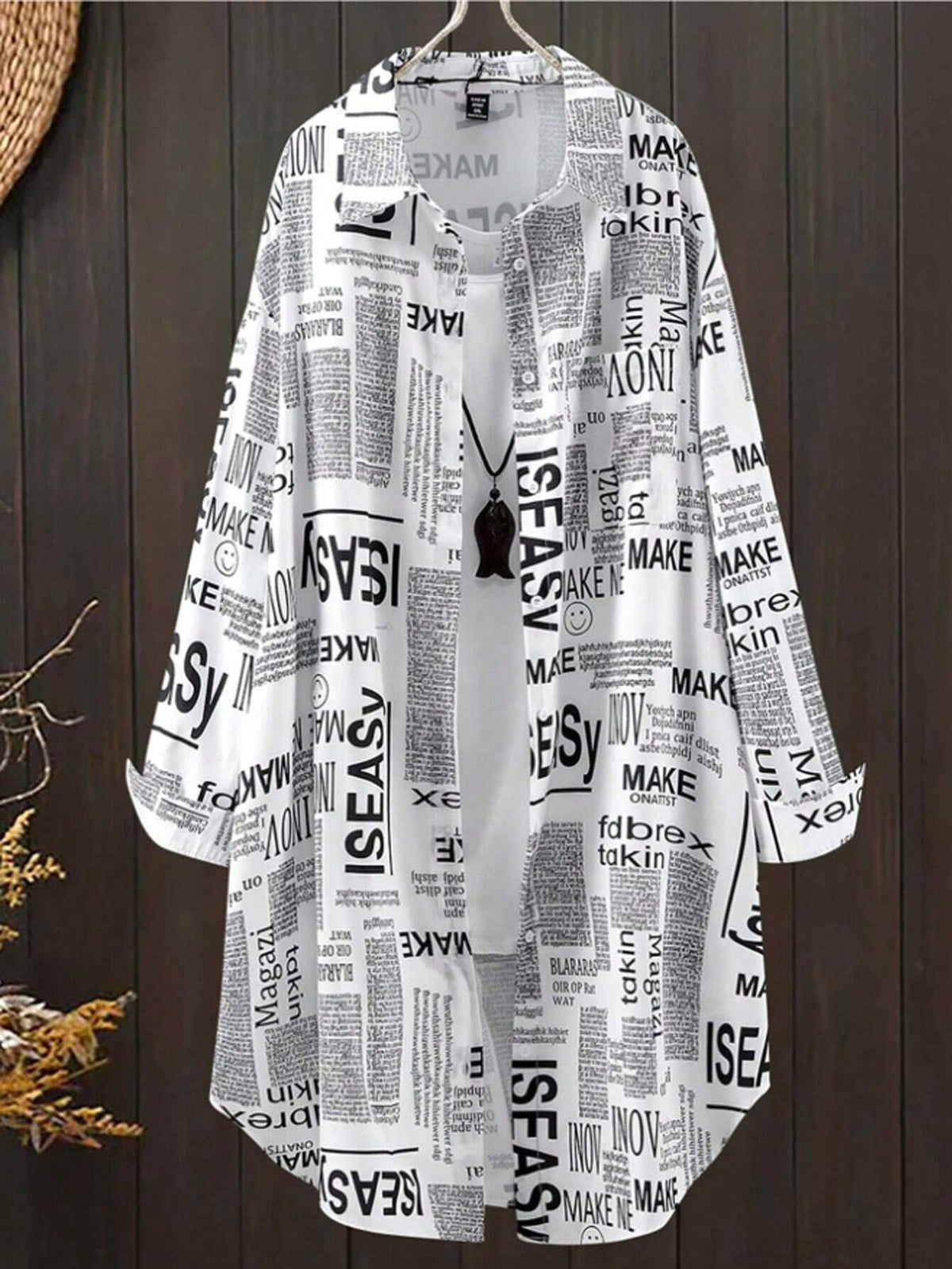Women's Casual Long Sleeve Dress With Random Letter Print Design