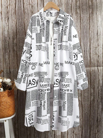 Women's Casual Long Sleeve Dress With Random Letter Print Design