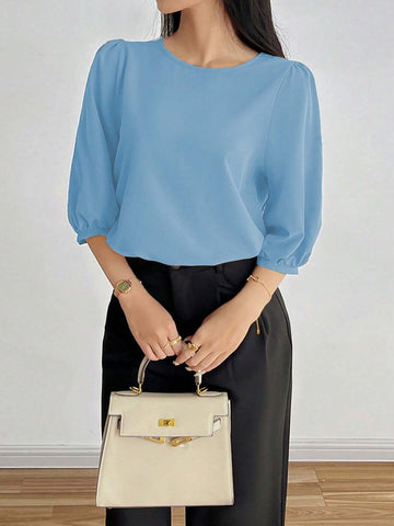 Unity Women's Casual Solid Color Puff Sleeve Blouse, Autumn