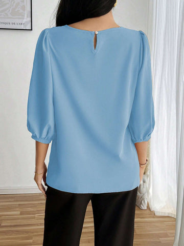 Unity Women's Casual Solid Color Puff Sleeve Blouse, Autumn