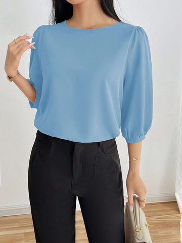 Unity Women's Casual Solid Color Puff Sleeve Blouse, Autumn