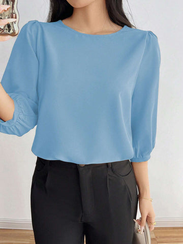 Unity Women's Casual Solid Color Puff Sleeve Blouse, Autumn