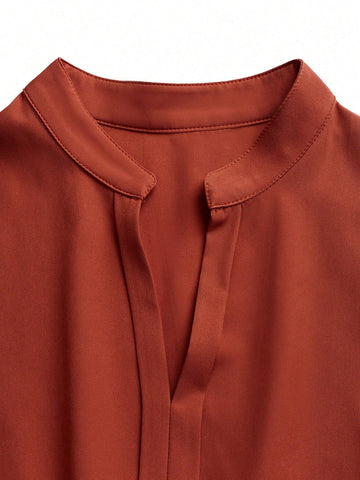Women's Drawstring Waist Notched V-Neckline Faux Pocket Maxi Dress
