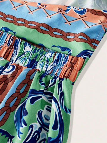 Women's Fashion Digital Print Halter Backless Sleeveless Dress