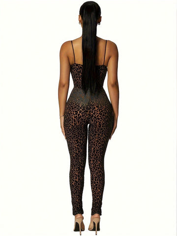 Women's Leopard Print Spaghetti Strap Bodysuit