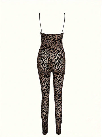 Women's Leopard Print Spaghetti Strap Bodysuit