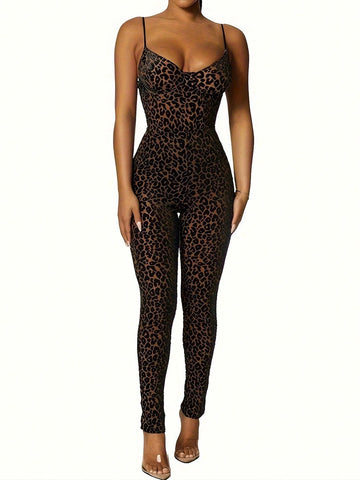 Women's Leopard Print Spaghetti Strap Bodysuit