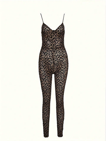 Women's Leopard Print Spaghetti Strap Bodysuit