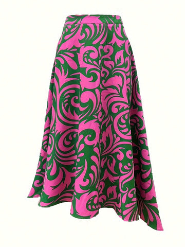 Unity Women's Midi Length Umbrella Skirt With Botanical Print