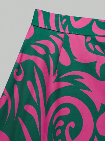 Unity Women's Midi Length Umbrella Skirt With Botanical Print