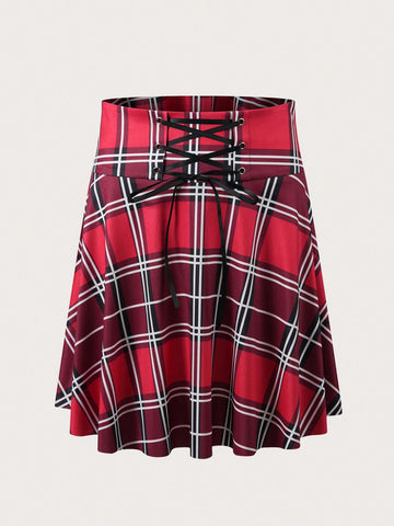 Unity Women's Plaid Cross Tie Waist Skirt