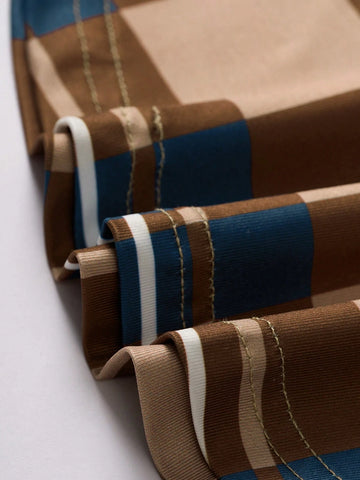 Unity Women's Plaid Notch Neck Criss Cross Tie Short Sleeve T-Shirt With Rolled Cuffs For Spring