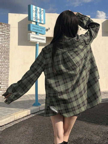 Unity Women's Plaid Print Button Down Casual Shirt, Long Sleeve For Commuting In Autumn