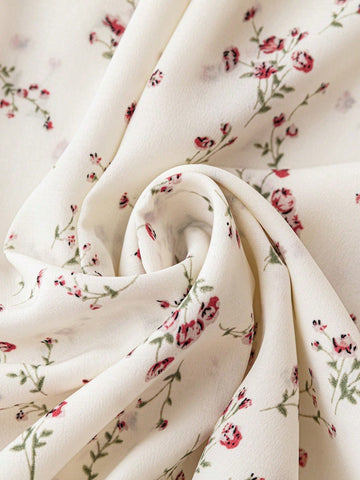 Women's Short Flying Sleeves Vintage Floral Print A-Line Dress With Waist-Cinching