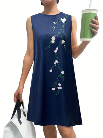 Women's Sleeveless Round Neck Floral Print Dress
