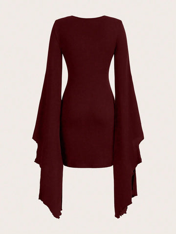 Women's Slim-Fit Lace-Up Long Sleeve Dress For Summer