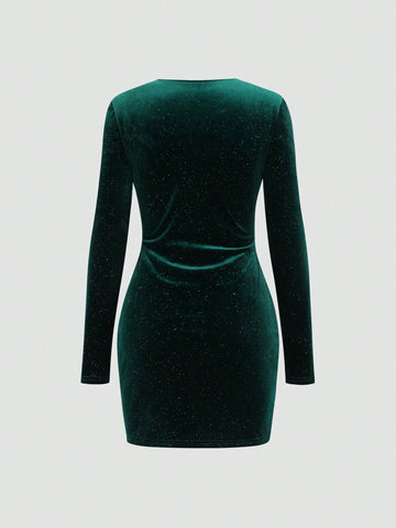 Women's Solid Color Long Sleeve V-Neck Simple Elegant Casual Everyday Dress