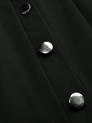 Women's Solid Color Rivet Lace Patchwork Long Sleeve Shirt Dress, Long Sleeve Autumn Dress