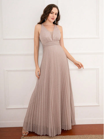 Women's Sparkly Deep Low-cut Ruched Dress