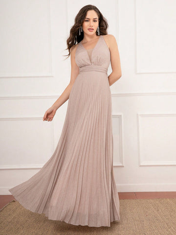Women's Sparkly Deep Low-cut Ruched Dress
