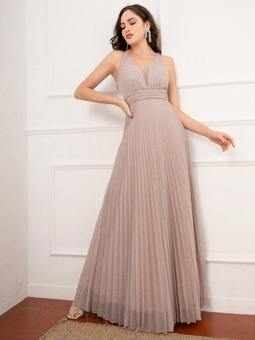 Women's Sparkly Deep Low-cut Ruched Dress