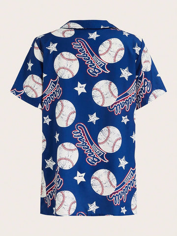 Unity Women's Summer Casual Baseball Star & Letter Printed Short Sleeve Shirt