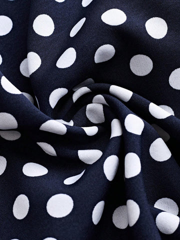 Women's Summer Elegant Polka Dot Printed Off-Shoulder Short Sleeve Dress With Patchwork Design (Random Cut)