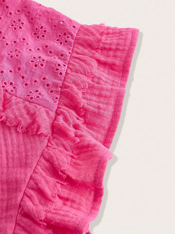 Unity Women's Summer Solid Color Round Neck Ruffle Hem Blouse