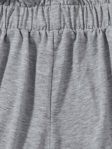 Women's Summer Solid Color Strapless Top And Ruffle Trim Waist Shorts Casual 2pcs Outfit