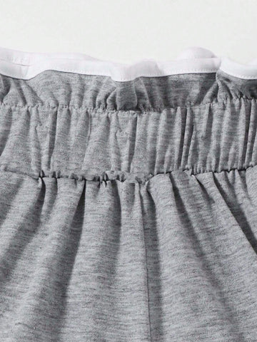 Women's Summer Solid Color Strapless Top And Ruffle Trim Waist Shorts Casual 2pcs Outfit