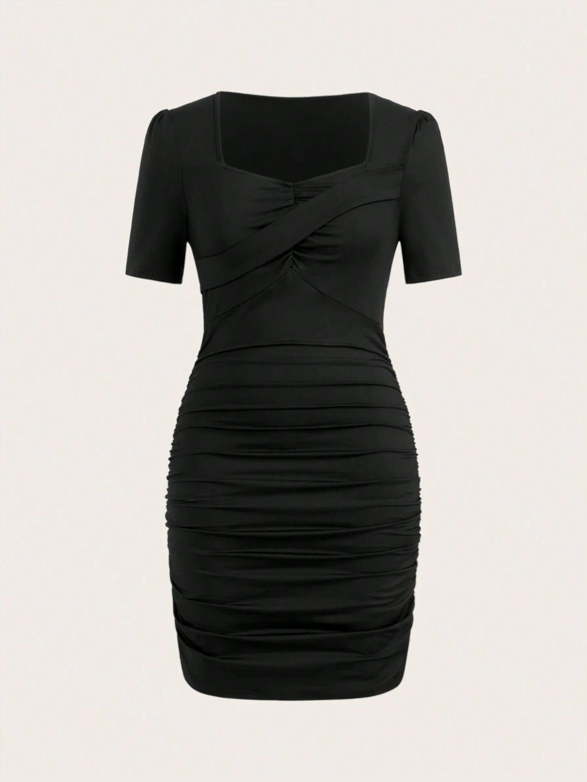 Women's Summer Solid Sweetheart Neck Short Sleeve Ruched Fitted Elegant Dress