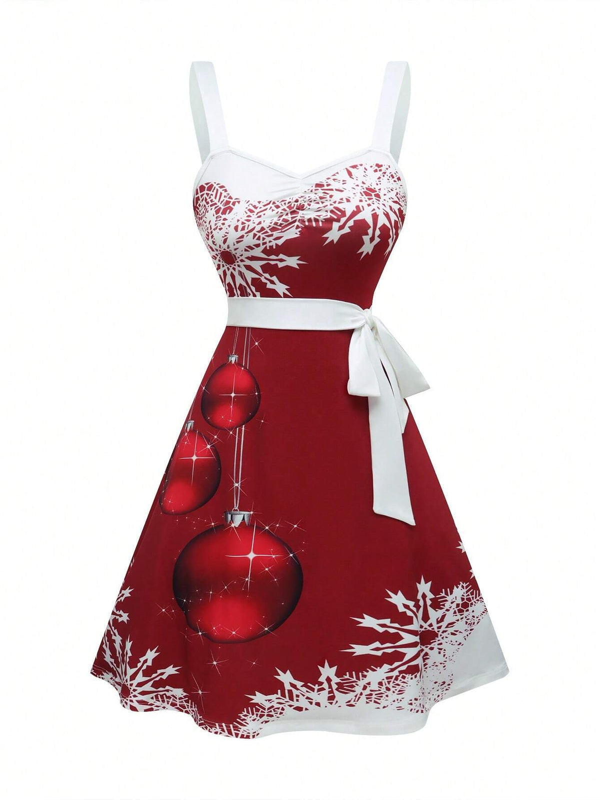 Women's V-Neck Christmas New Year's Eve Snowflake Print Red A-Line Dress
