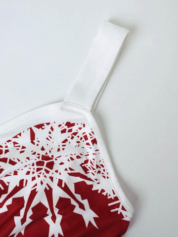 Women's V-Neck Christmas New Year's Eve Snowflake Print Red A-Line Dress