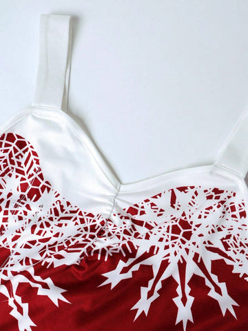 Women's V-Neck Christmas New Year's Eve Snowflake Print Red A-Line Dress