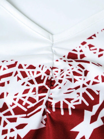 Women's V-Neck Christmas New Year's Eve Snowflake Print Red A-Line Dress