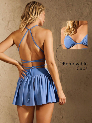 Sports Summer Outdoors Basic Chest Cup&Pleated  With Workout Set