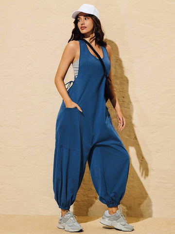 Sports Summer Outdoors Basic Drawstring Waist With Jumpsuit