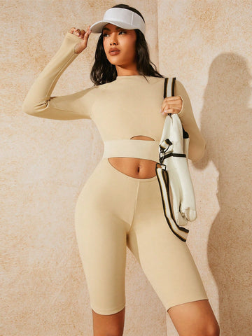 Women's Hollow Out Skinny Jumpsuit With Ribbed Knitting Texture