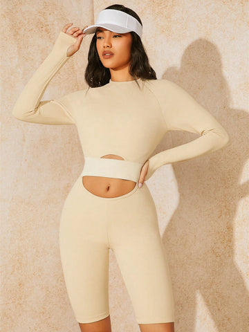 Women's Hollow Out Skinny Jumpsuit With Ribbed Knitting Texture