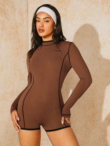 Women's Letter Print See-through Athletic Jumpsuit