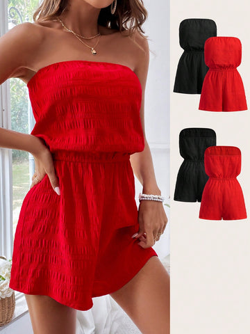 2pcs/Set Women's Texture Fabric Strapless Romper