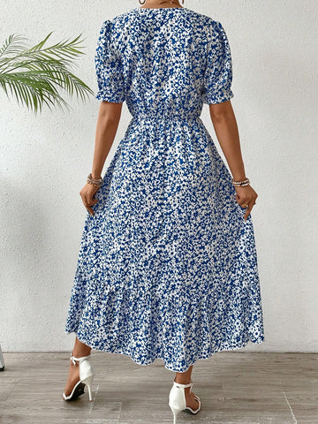 A-Line Floral Print Dress With Elastic Waist