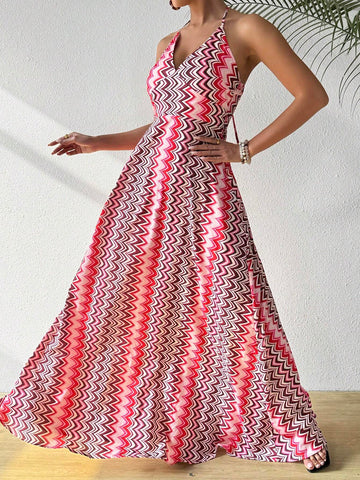 All Over Print Halter Neck Sleeveless Dress