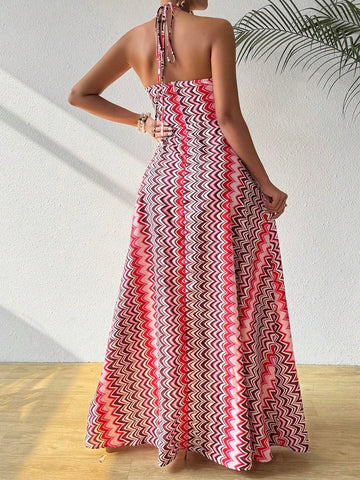 All Over Print Halter Neck Sleeveless Dress