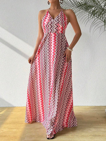 All Over Print Halter Neck Sleeveless Dress